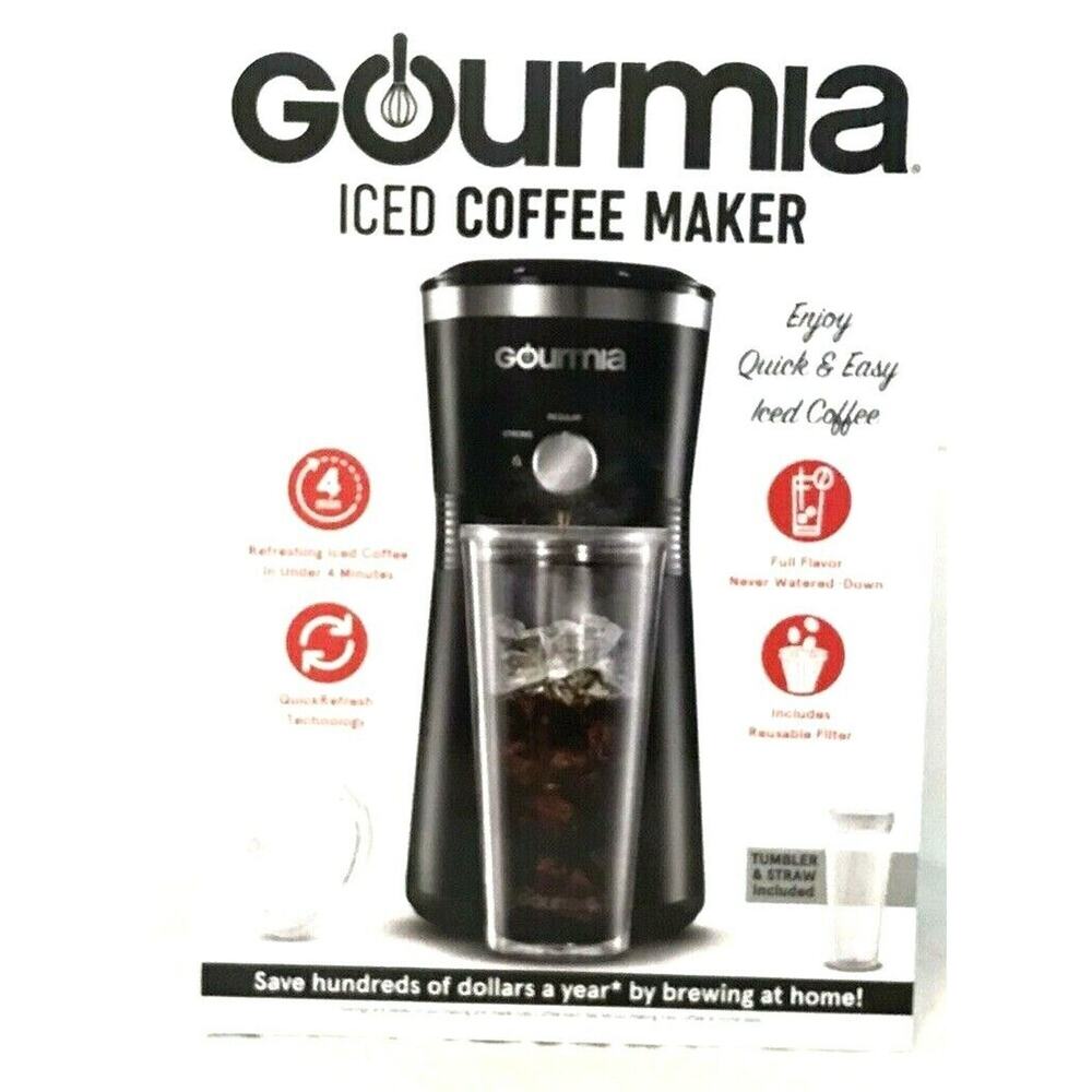 Gourmia Iced Coffee Maker with Brew-Strength Control, Reusable Filter and Tumble